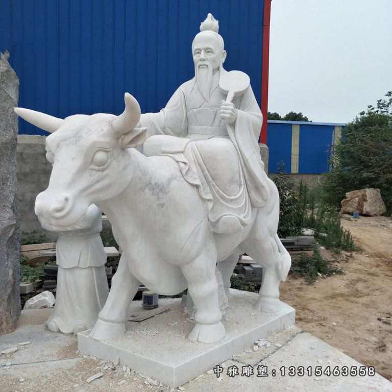 老子骑牛西行石雕，古代人物石雕 (3)