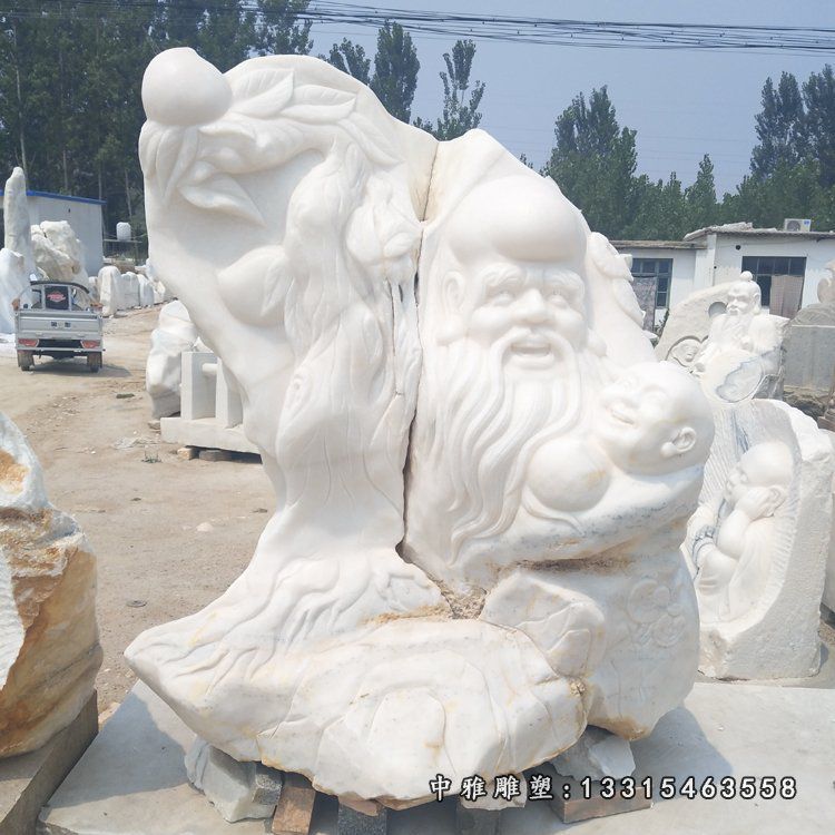 老寿星石浮雕，汉白玉浮雕