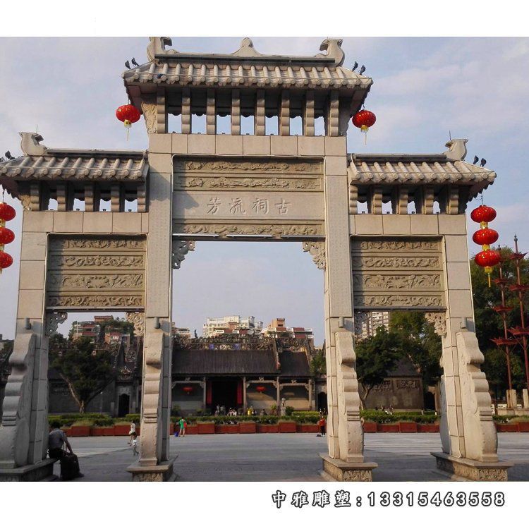 大理石三门牌楼 石雕广场景观雕塑 (5)