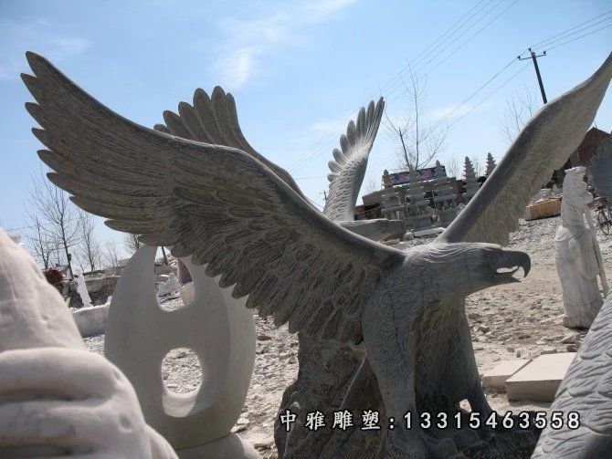 石雕老鹰，大理石雄鹰展翅雕塑