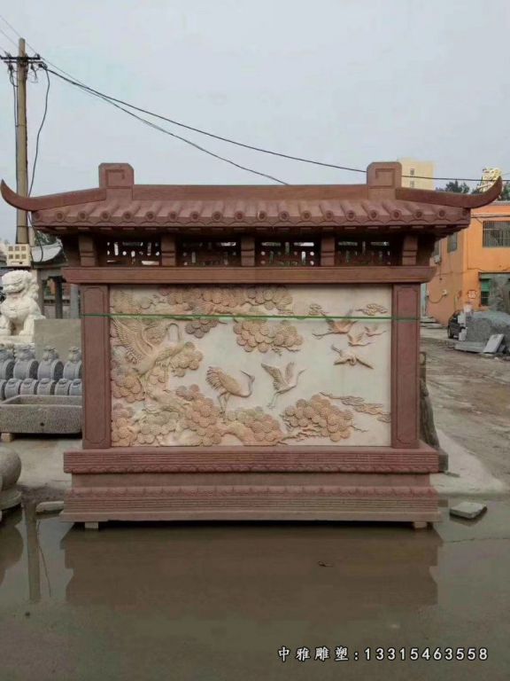 晚霞红松鹤延年石浮雕，公园景观石浮雕