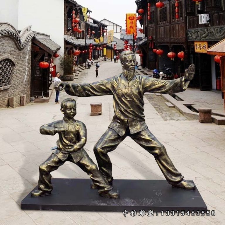 步行街打太极的爷孙俩铜雕