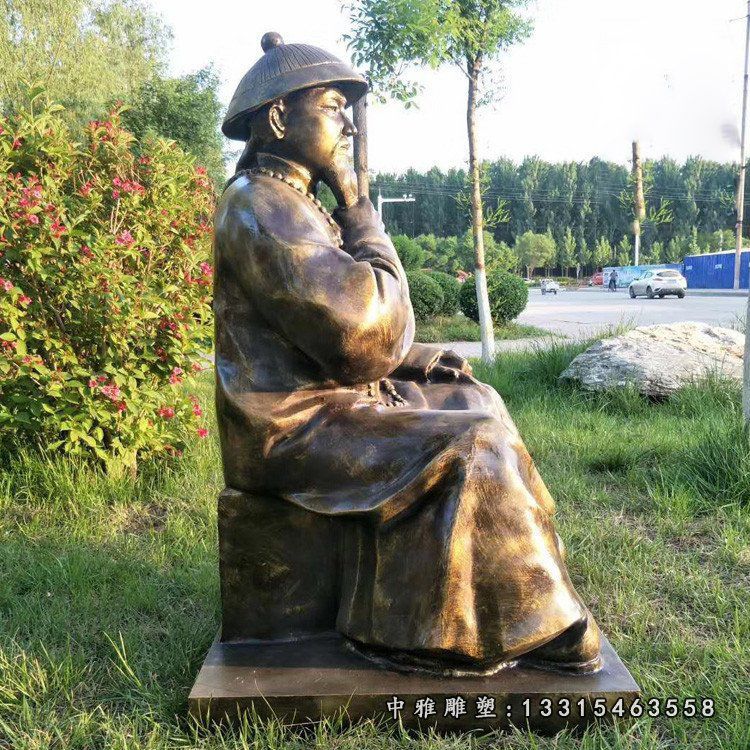 玻璃钢坐式林则徐雕塑玻璃钢仿铜民族英雄雕塑 (3)