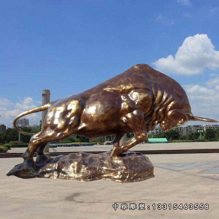 玻璃钢大型铜牛雕塑铸铜华尔街牛雕塑开荒牛雕塑摆件公司门口装饰10457