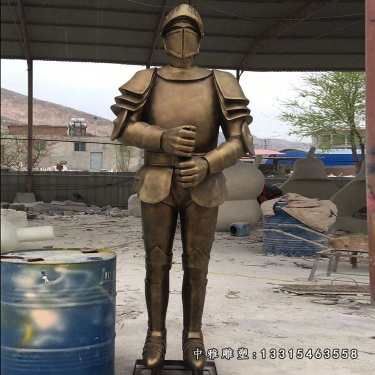 穿盔甲的士兵雕塑 玻璃钢仿铜西方人物