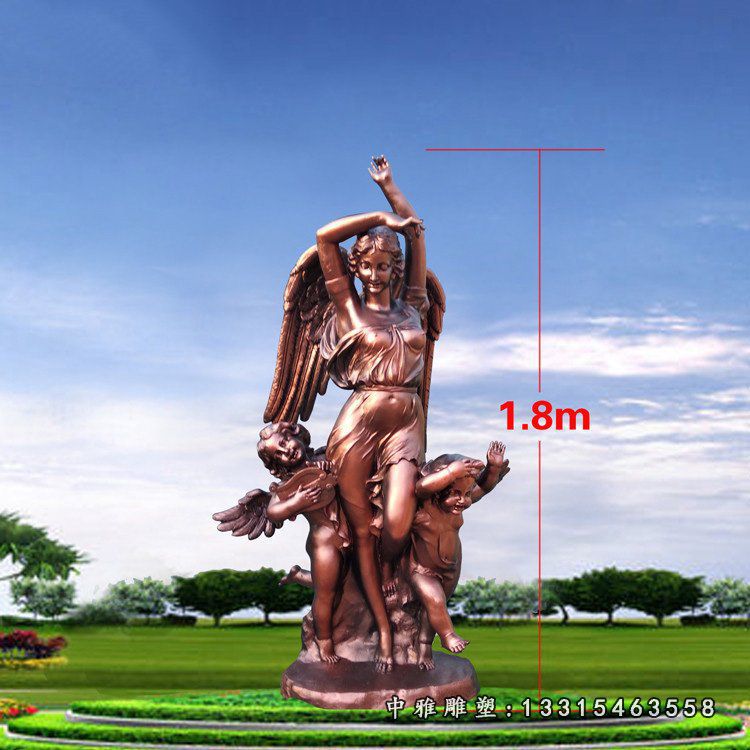 玻璃钢仿铜天使雕塑，别墅景观摆件