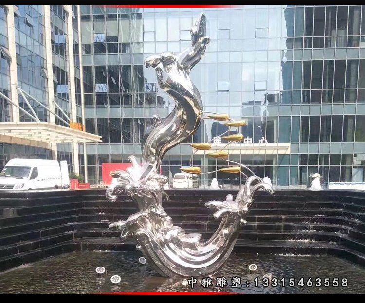不锈钢抽象海浪花喷泉 城市景观雕塑 (4)