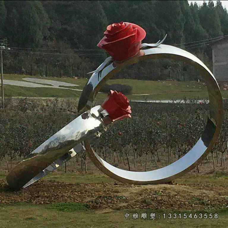 不锈钢婚戒雕塑，公园景观摆件