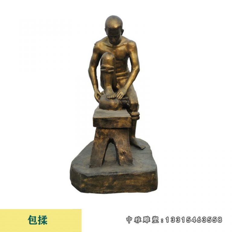 茶文化制茶工序人物铜雕 (3)