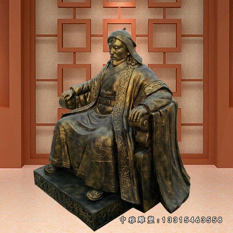 玻璃钢仿铜人物雕塑，成吉思汗雕塑 (5)