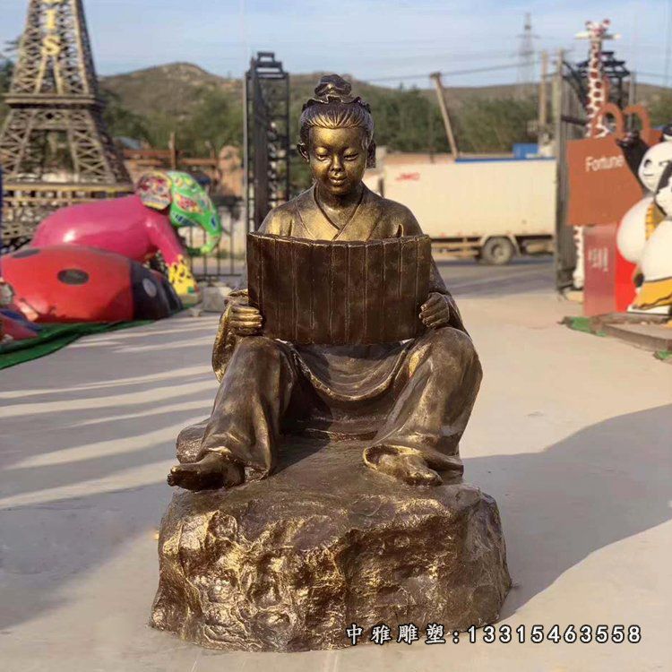 古代读书小孩铜雕