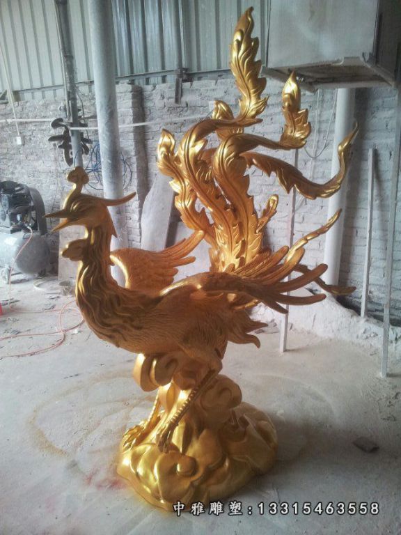 玻璃钢凤凰，玻璃钢仿铜动物雕塑 (5)