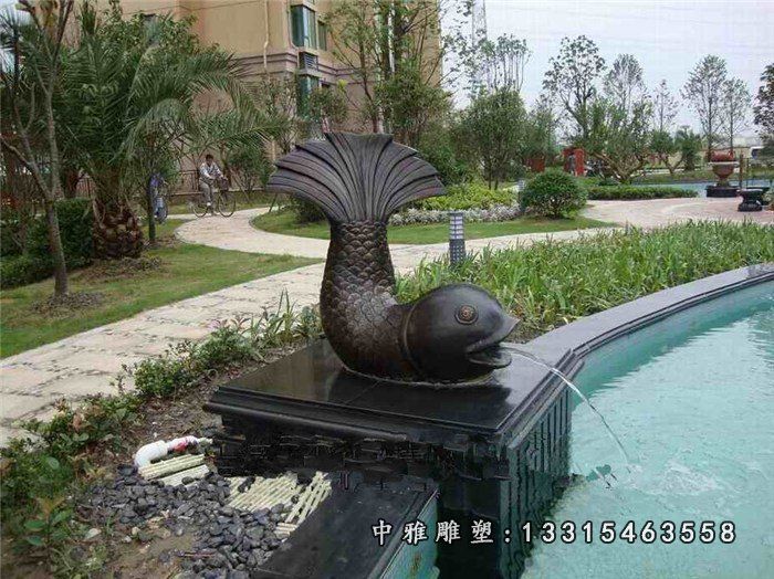 鱼式喷泉铜雕，小区景观雕塑