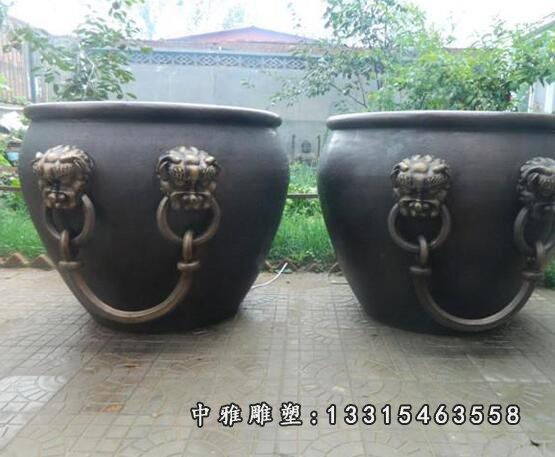 水缸铜雕，寺庙景观雕塑 (2)