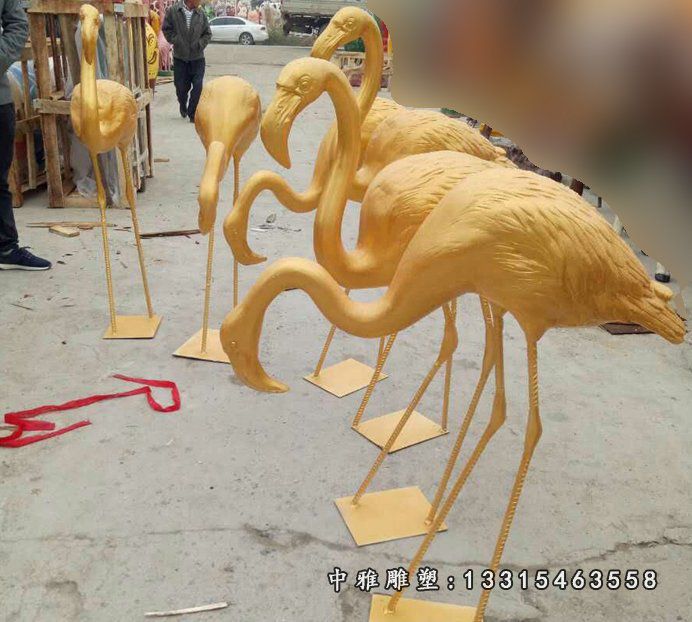玻璃钢仿铜火烈鸟雕塑公园仿铜动物雕塑摆件