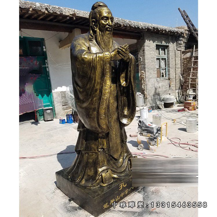 仿铜孔子像，玻璃钢人物雕塑