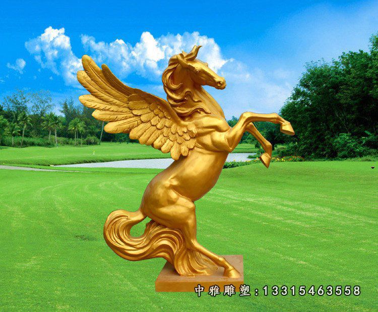 玻璃钢仿铜立式飞马雕塑 企业马到成功仿铜马