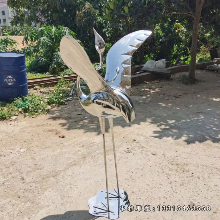 不锈钢飞行火烈鸟雕塑 (1)