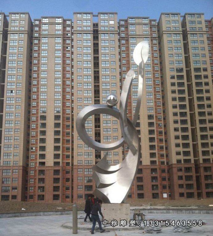 不锈钢抽象雕塑，不锈钢小区标志雕塑