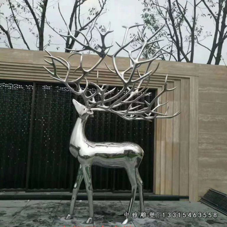 镜面不锈钢抽象鹿雕塑
