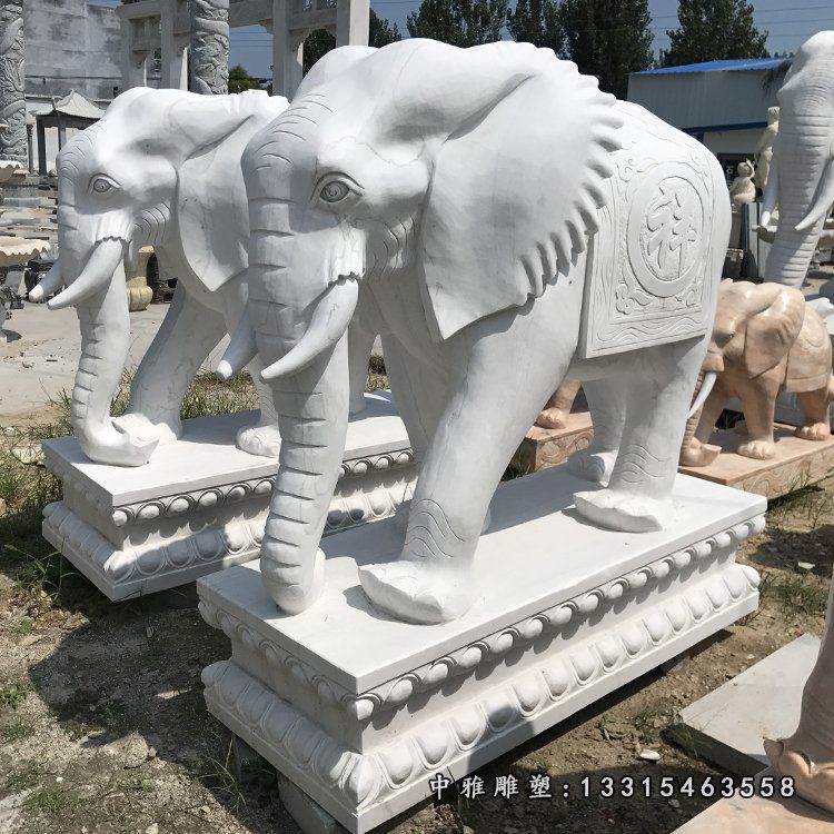 汉白玉立式大象 石雕看门动物雕塑 (1)