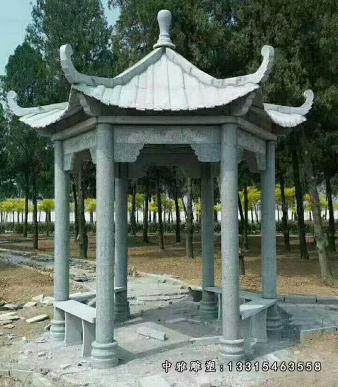 青石六角凉亭，公园石亭子