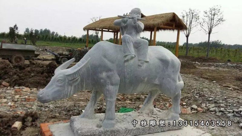 小孩放牛石雕，牧童吹笛石雕 - 副本
