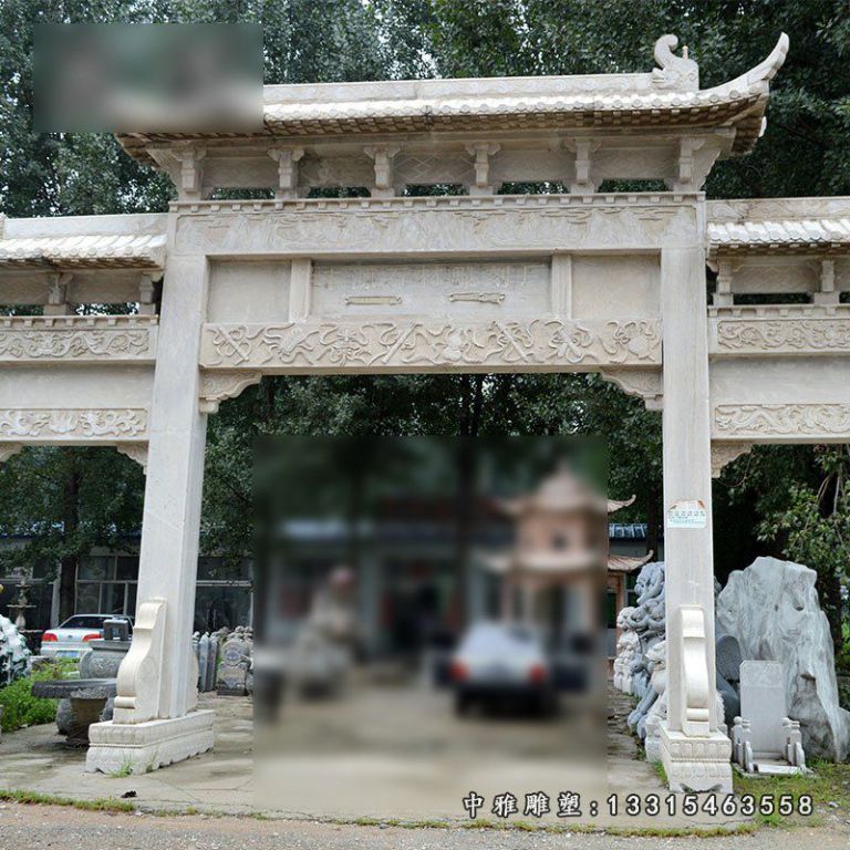 大理石三层牌坊 石雕街道景观雕塑