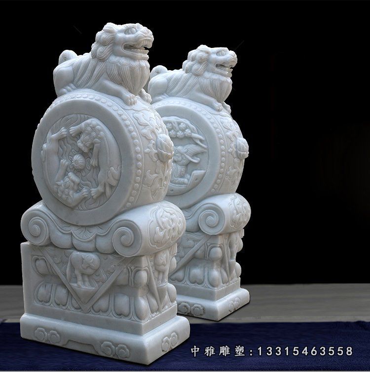 门口石雕狮子抱鼓石摆件