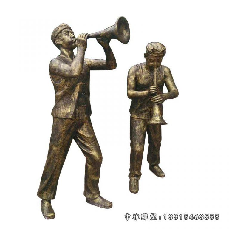吹唢呐的民俗人物铜雕