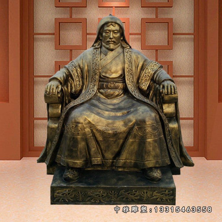 玻璃钢仿铜人物雕塑，成吉思汗雕塑