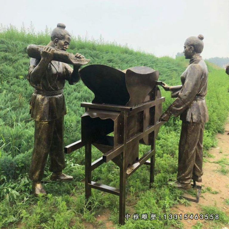 农耕人物玻璃钢仿铜雕塑民俗文化铸铜摆件户外园林广场景观定制11579