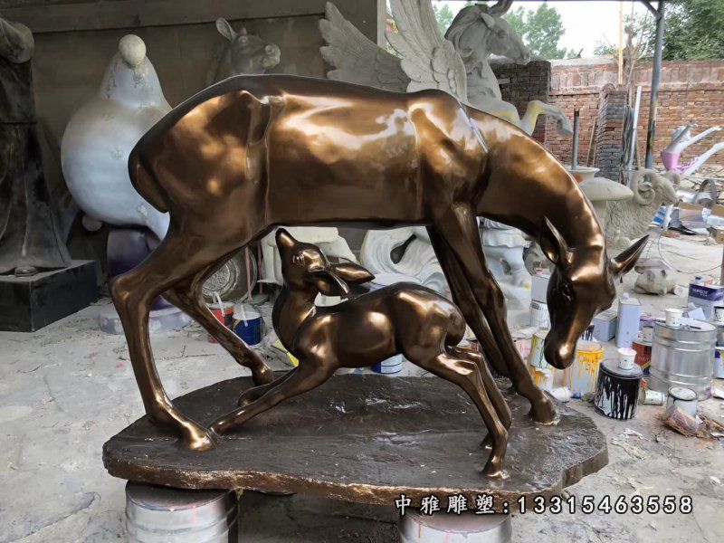 公园母子鹿铜雕 (2)