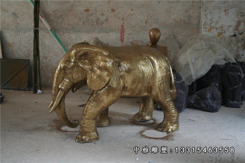 玻璃钢仿铜大象雕塑，公园动物摆件