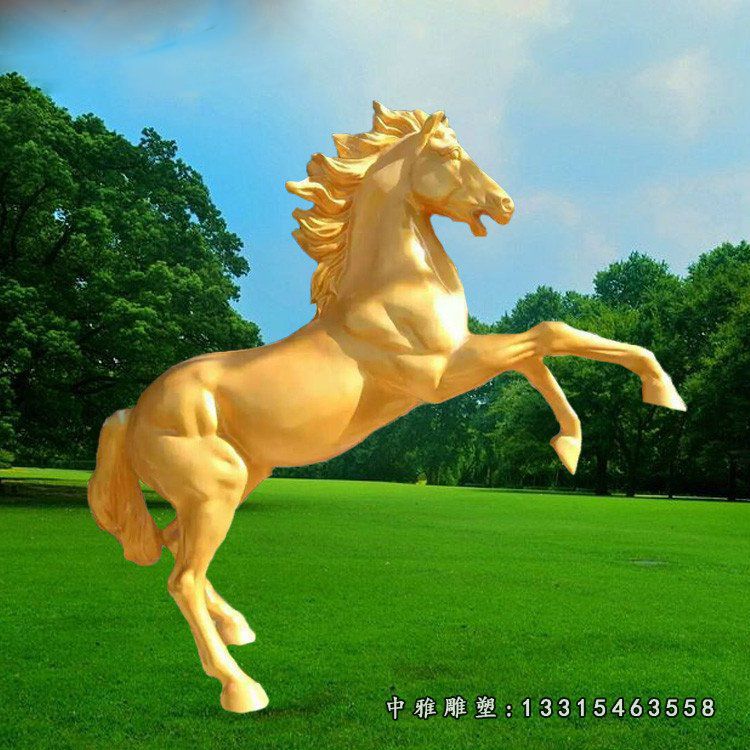 玻璃钢仿铜动物雕塑 企业仿铜立式马雕塑 (4)