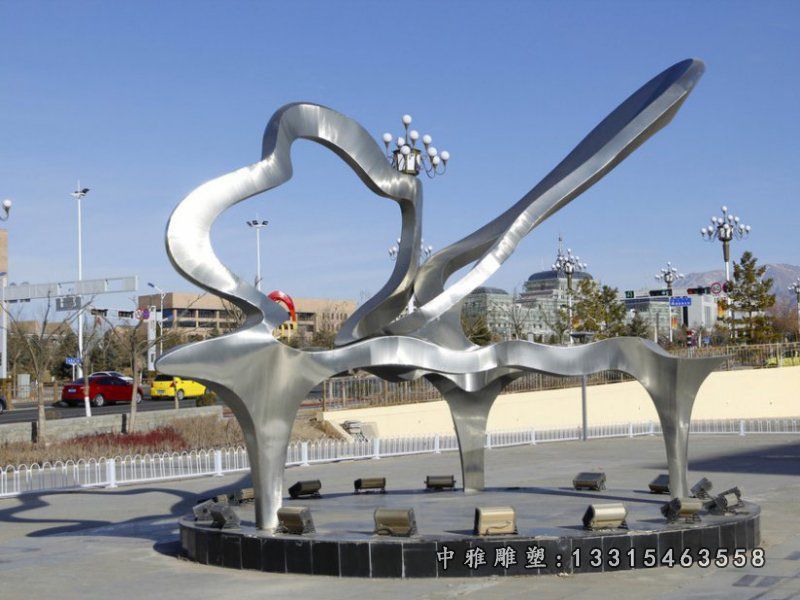 不锈钢钢琴雕塑，抽象钢琴雕塑 (2)