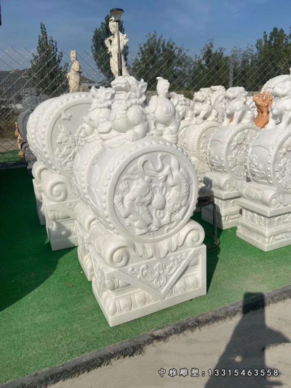 汉白玉石雕门墩晚霞红爬狮子石头门鼓吉祥如意小象抱鼓门口摆石鼓19140