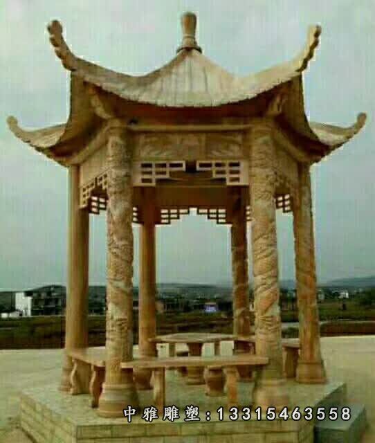 晚霞红石雕凉亭 (2)