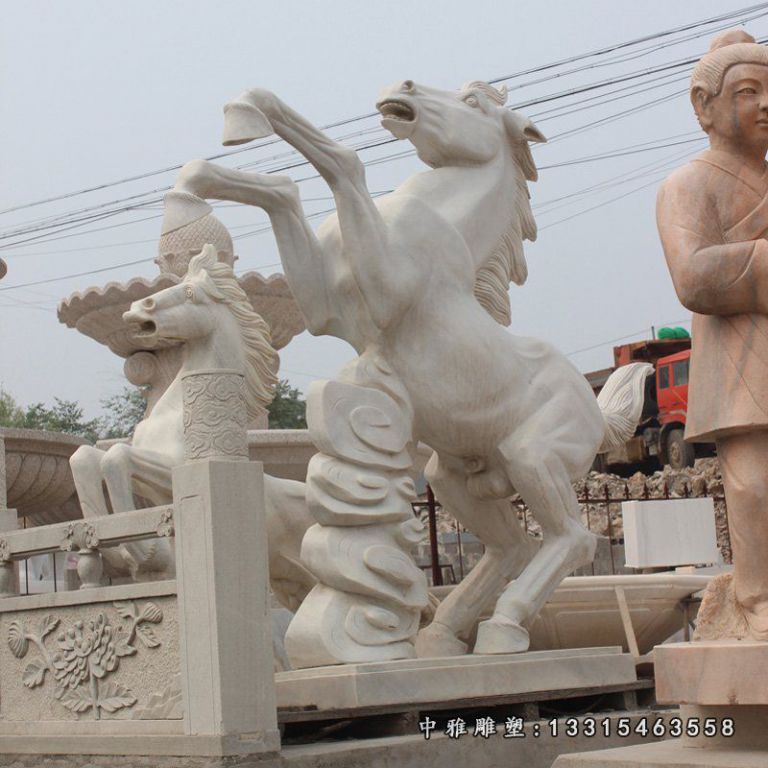 石雕马，汉白玉马雕塑，马踏祥云石雕
