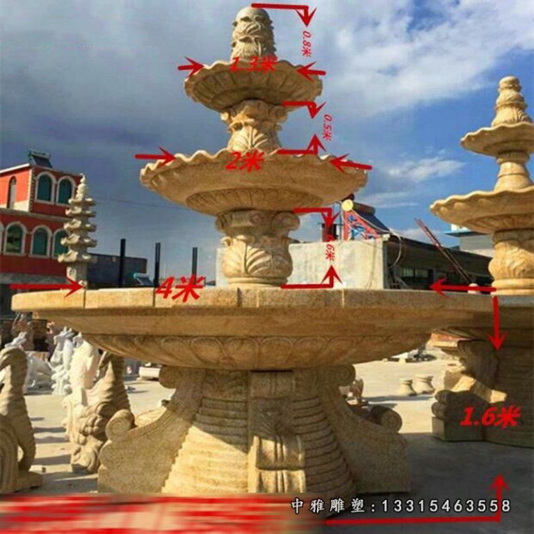 晚霞红双层大型喷泉 石雕广场景观雕塑