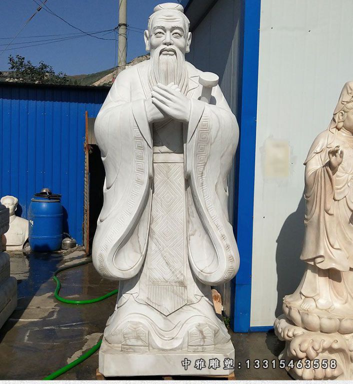 校园汉白玉孔子石雕学校孔子行教像石雕
