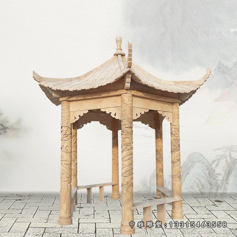 石雕六角凉亭景观