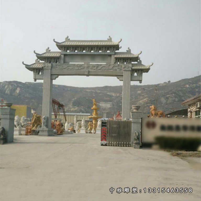 仿古村口牌坊石雕 道路单门牌坊石雕 (1)