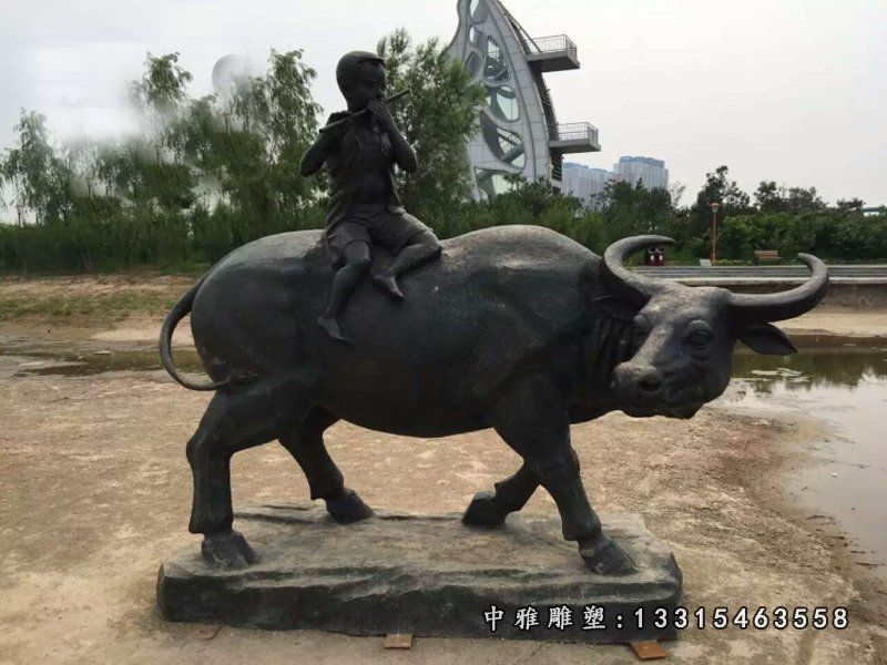 石雕牧童骑牛 公园人物雕塑 - 副本
