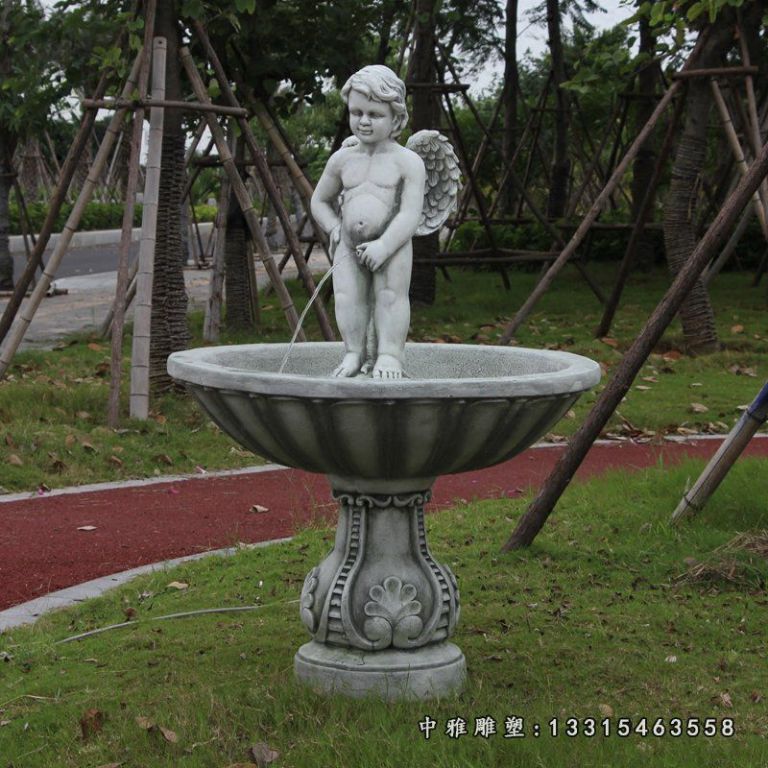 撒尿小男孩喷泉石雕小区西方人物喷泉雕塑
