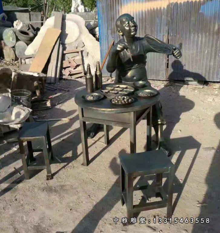 吃饭的人物铜雕，饭店门口景观铜雕 (4)
