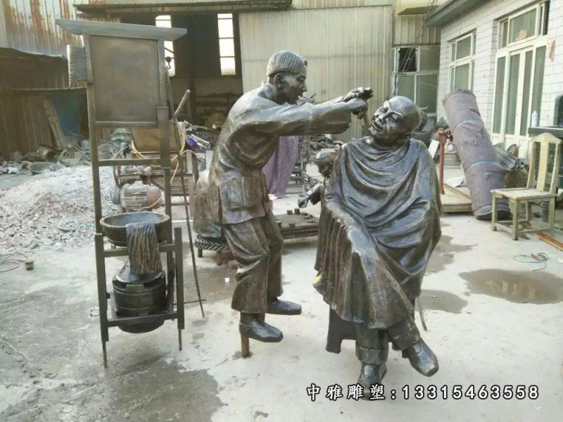 铜雕商业街理发人物