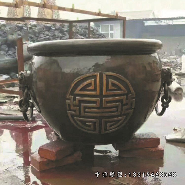 铜雕庭院荷花狮子头水缸
