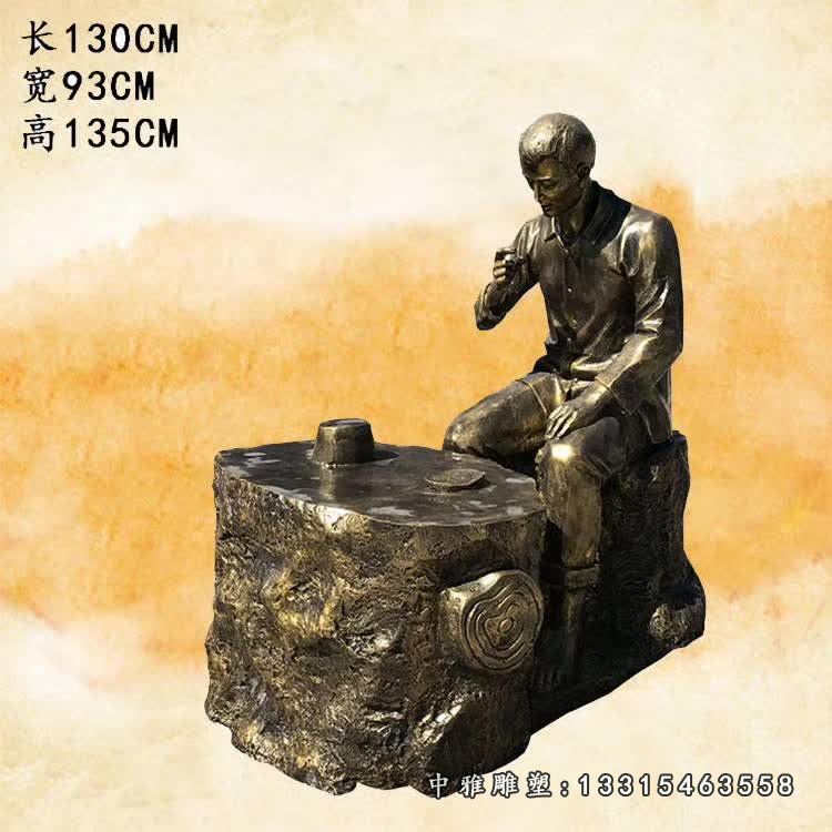 铜雕田园茶文化人物雕塑