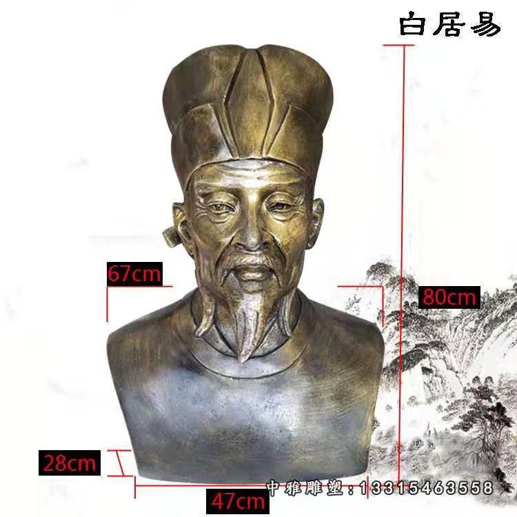玻璃钢仿铜白居易胸像 古代诗人雕塑 (2)